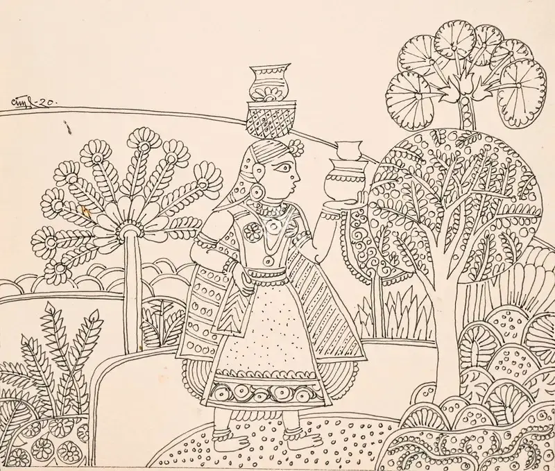 K. Laxma Goud (Artist), Untitled (Fetching Water), 1970, Painting