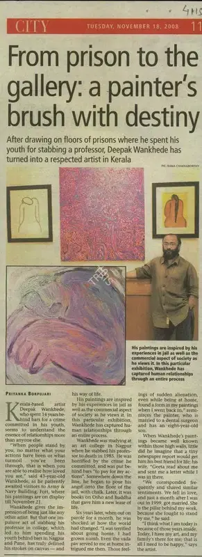 Priyanka Borpujari (Reporter), From Prison to the Gallery: A Painter's Brush with Destiny, 2008, Newspaper Clipping