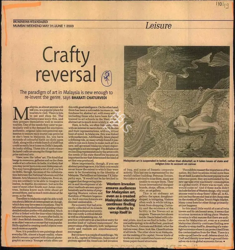 Bharati Chaturvedi (Reporter), Crafty Reversal, 2003, Newspaper Clipping