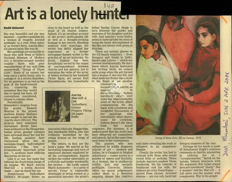 Khalid Mohamed (Reporter), Art is a Lonely Hunter, 2006, Newspaper Clipping