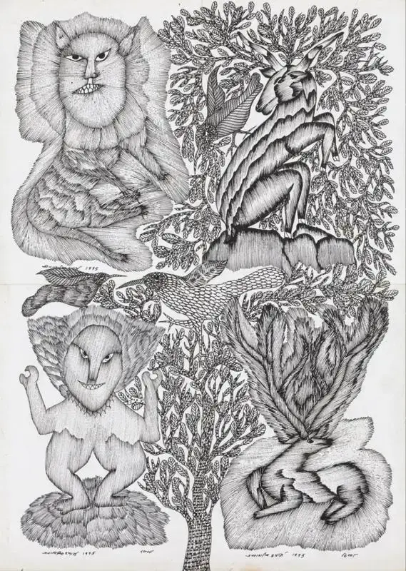 Jangarh Singh Shyam (Artist), Raksa, Hiran (Raksa, Deer) (Gond Art), 1995, Painting