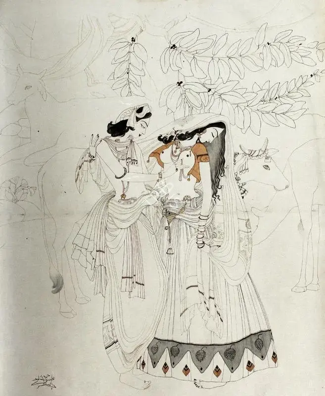 M.A.R. Chughtai (Artist), Radha - Krishna, Painting