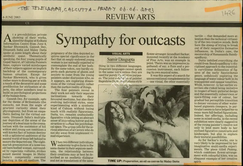 Samir Dasgupta (Reporter), Sympathy for Outcasts, 2003, Newspaper Clipping