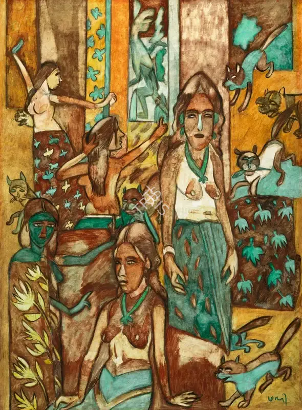 Subramanyan, K.G. (Artist). Girls and Cats, 1991 | Painting, Ch.NeY/25.03.26, 2026 · Christie's