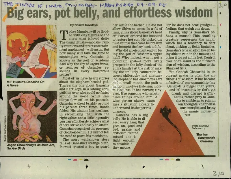 Namita Devidayal (Reporter), Big Ears, Pot Belly, and Effortless Wisdom, 2005, Newspaper Clipping