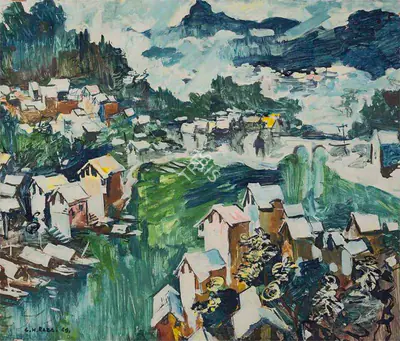 S.H. Raza (Artist), Untitled (Kashmir Landscape), 1949, Painting