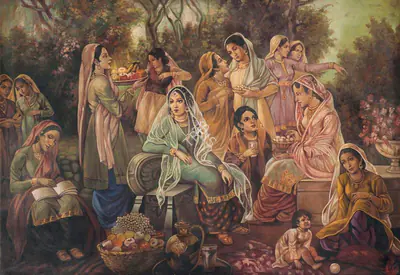 Ustad Allah Bukhsh (Artist), Untitled (Village Girls), 1954, Painting