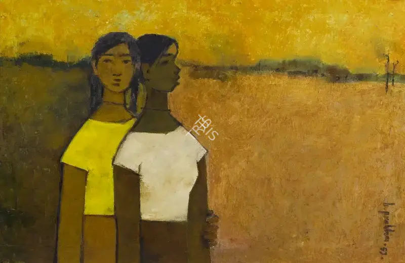 B. Prabha (Artist), Untitled (Two Girls), 1959, Painting