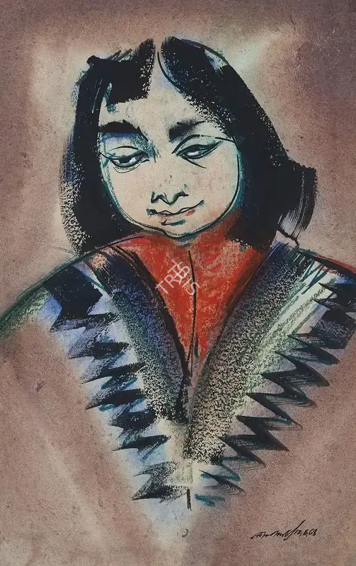 Ghose, Gopal (Artist). Untitled (Lady), 1968 | Painting, AG.Mum/21.12.17, 2017 · Asta Guru
