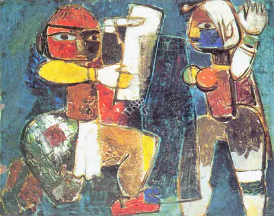 M.F. Husain (Artist), Puppets, 1953, Painting