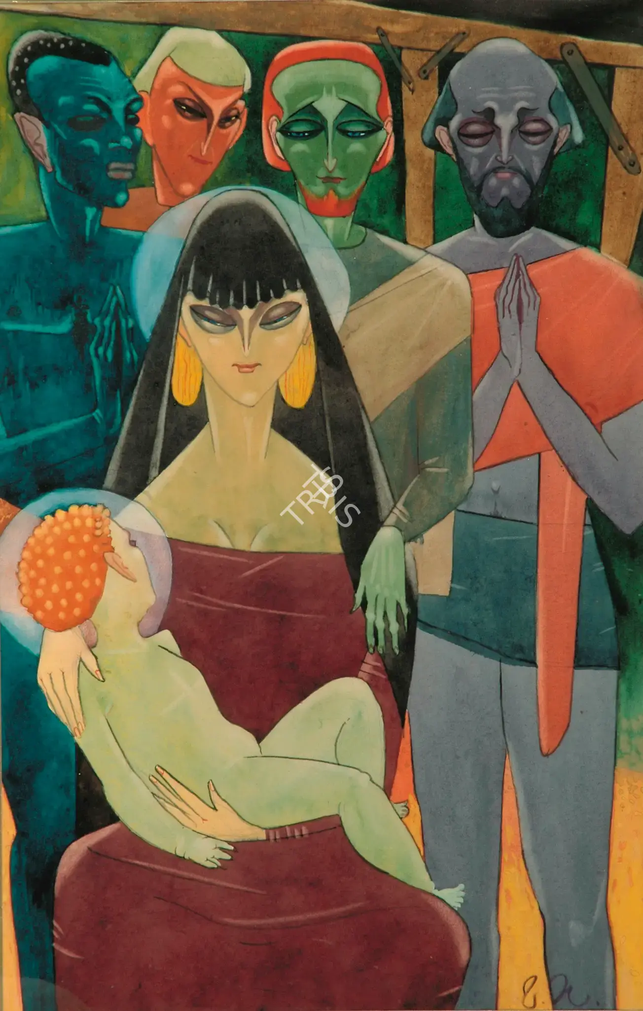 Vishwanath Nageshkar (Artist), Untitled (Three Wise Men), 1949, Painting