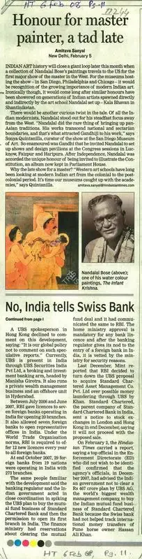 Amitava Sanyal (Writer), Honour For Master Painter, A Tad Late, 2008, Newspaper clipping