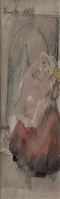 Arup Das (Artist), Untitled (Woman with Lamp), 1966, Painting
