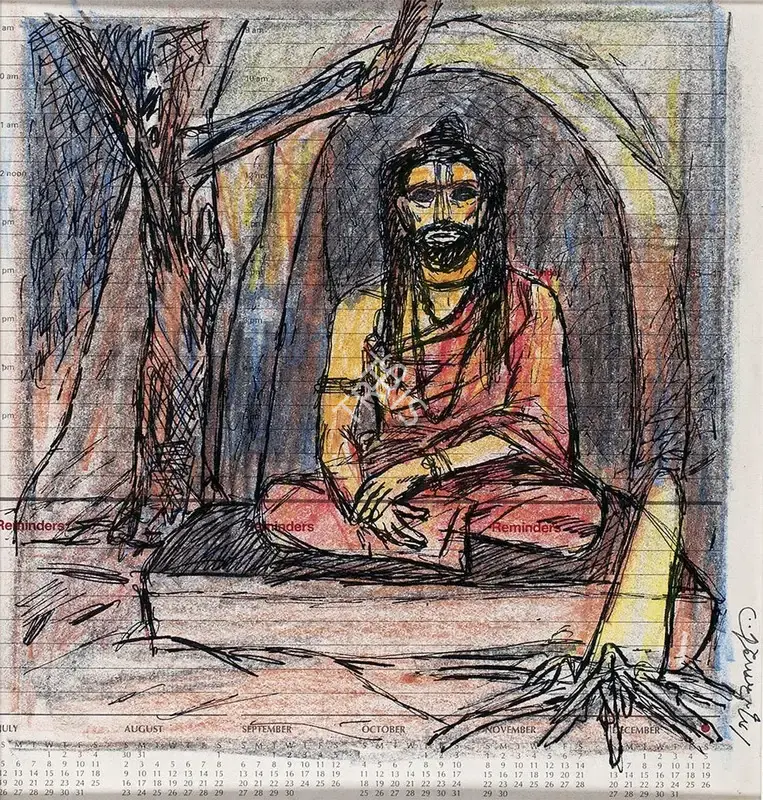 Ganesh Pyne (Artist), The Saint, Painting