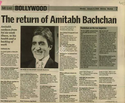 Subhash Jha (Reporter), The Return of Amitabh Bachchan, 2006, Newspaper Clipping