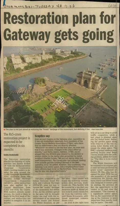 Smita Deshmukh (Reporter), Restoration plan for Gateway gets going, 2006, Newspaper Clipping