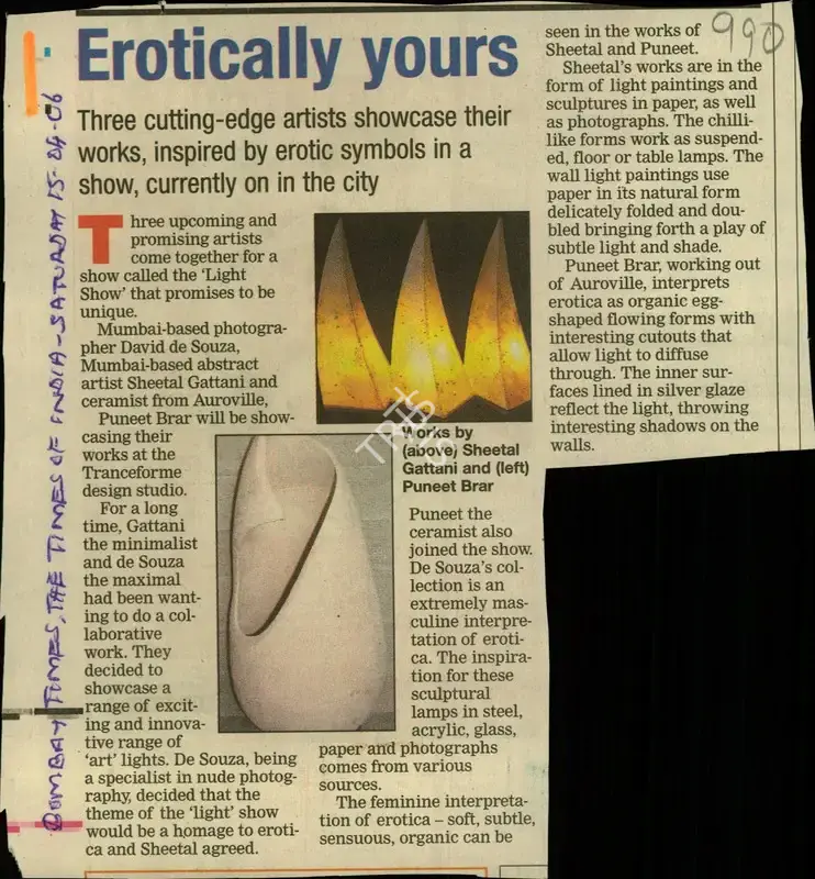 Erotically Yours, 2006, Newspaper Clipping