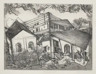 G.M. Sheikh (Artist), Residency Reversed, 1983, Aquatint