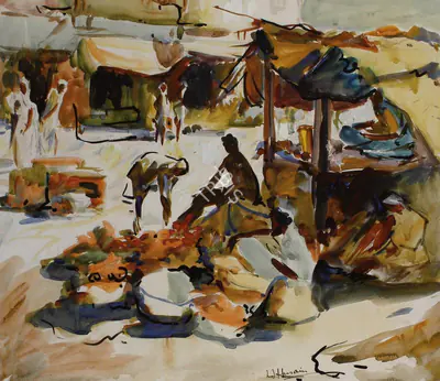 M.F. Husain (Artist), Market Stall, 1947, Painting