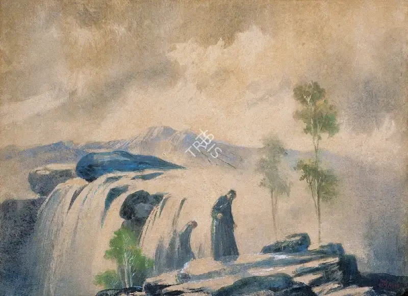 D.P. Roy Chowdhury (Artist), Besides the Waterfall, 1951, Painting
