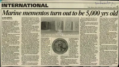 David Johnston (Reporter), Marine Mementos turn out to be 5,000 yrs old, 2005, Newspaper Clipping