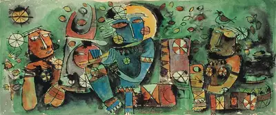 M. Senathipathi (Artist), Krishna and Gopis, 1967, Painting