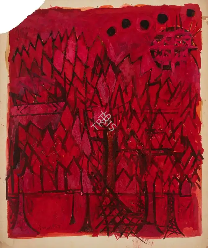 Avinash Chandra (Artist), Untitled (Red Landscape), 1959, Painting