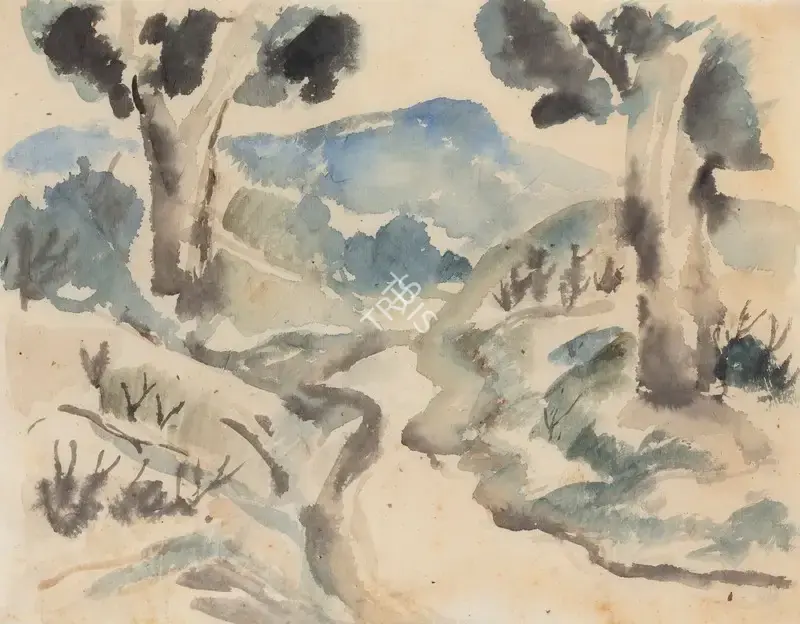 Mukherjee, B.B. (Artist). Rajgir Landscape, c.1946-1947 | Painting, Ch.NeY/17.03.21, 2021 · Christie's