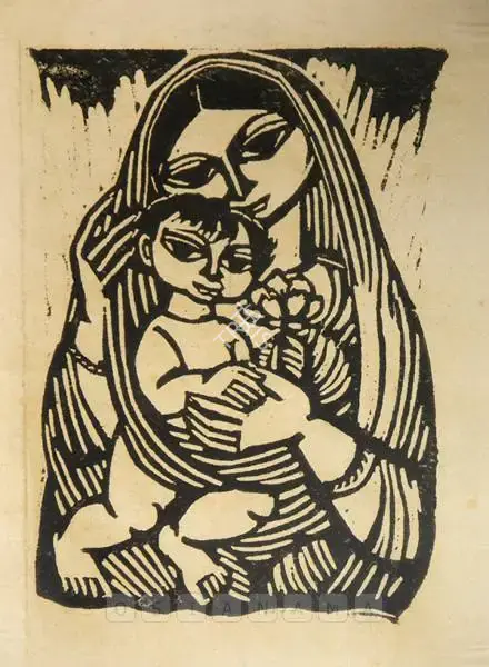 Chittaprosad (Artist), Mother And Child, Graphic Art