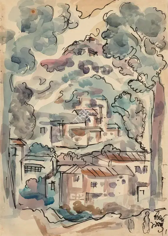 Mukherjee, B.B. (Artist). Untitled (Hilltop), 1956 | Painting, Ch.NeY/30.03.22, 2022 · Christie's
