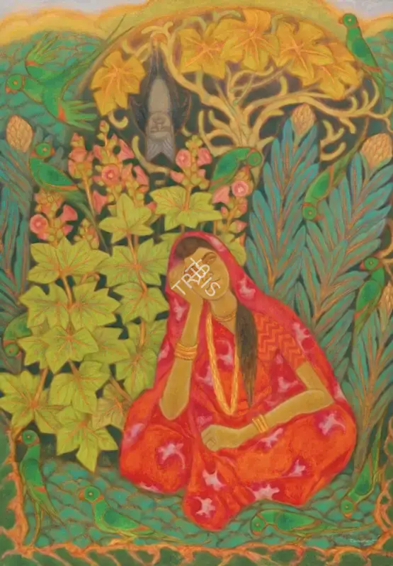 Ramachandran, A. (Artist). Visions of Ramdev - Ahalya in Red, 2001 | Painting, Sa.Del/16.09.23, 2023 · Saffronart