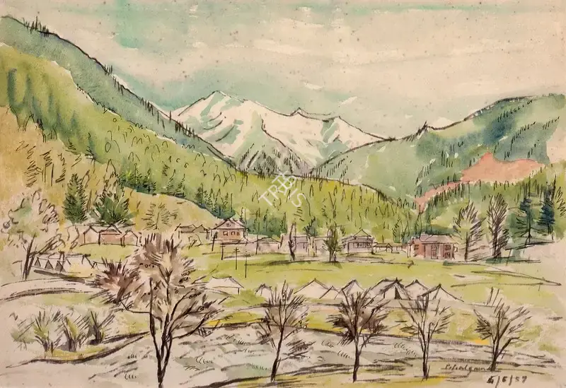 K.K. Hebbar (Artist), Pehelgam, 1957, Painting