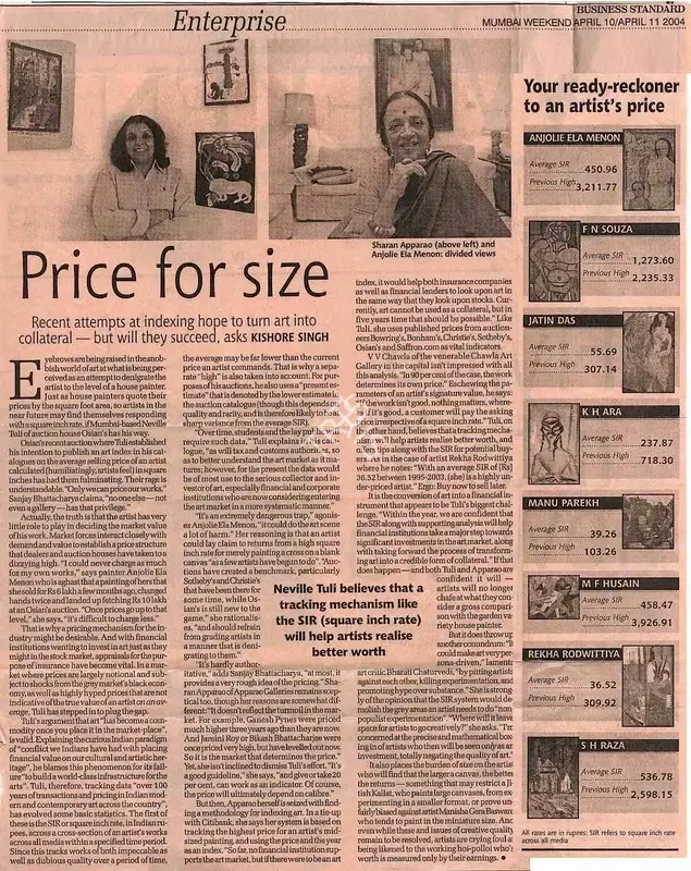 Kishore Singh (Writer), Price for size, 2004, Newspaper Clipping