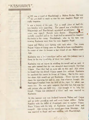 Nandlal Jashwantlal (Director), Kashmira, 1934, Song-Synopsis Booklet