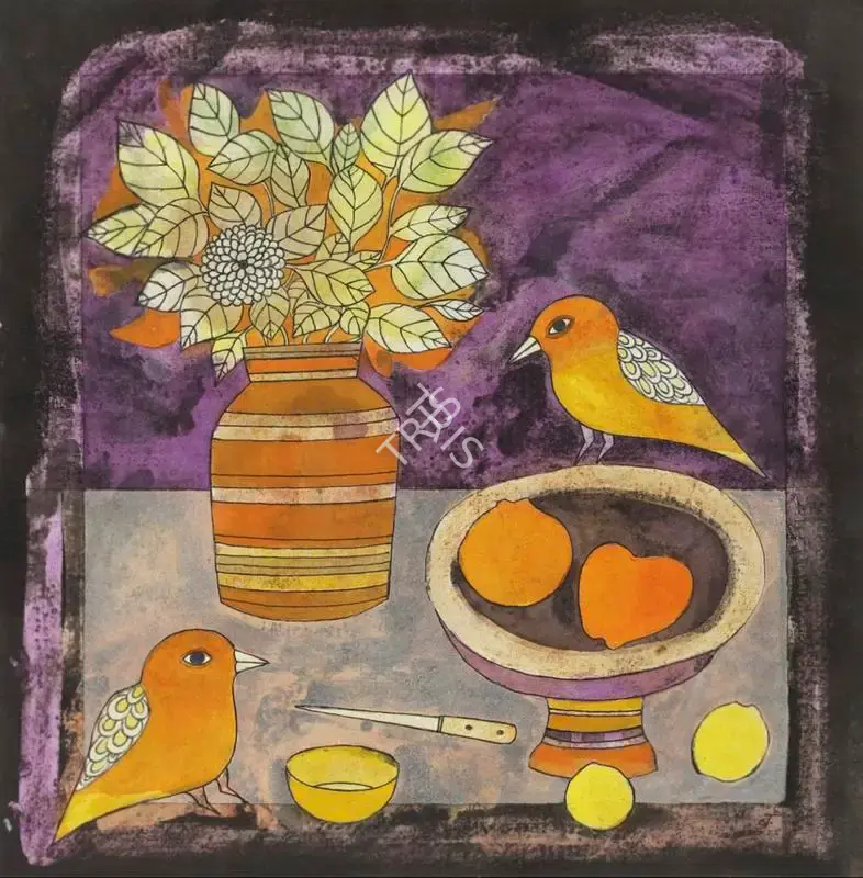 Badri Narayan (Artist), Still Life with Birds, 1988, Painting