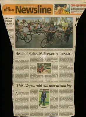 Prashant Rangnekar (Reporter), Heritage status: Matheran rly joins race, Newspaper Clipping