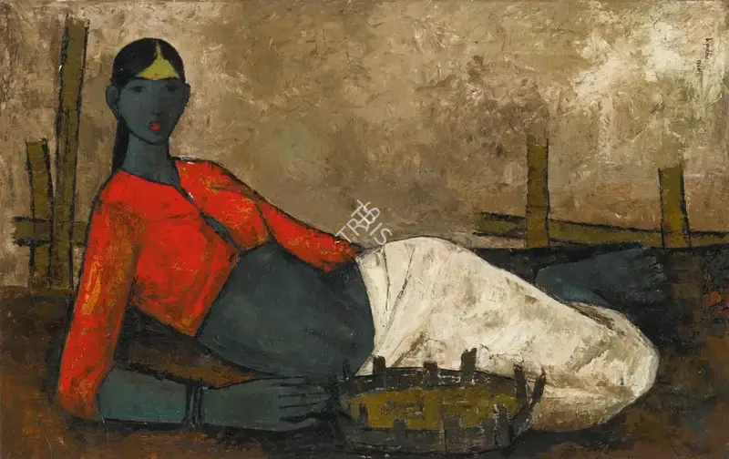 B. Prabha (Artist), Untitled (Fisherwoman), 1960, Painting