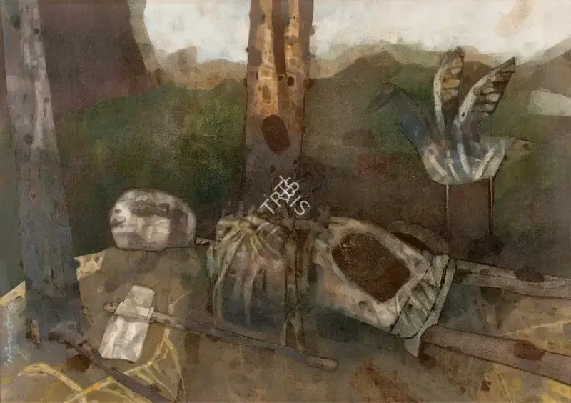 Pyne, Ganesh (Artist). The Conversation, 1977 | Painting, Pu.Onl/07.12.23, 2023 · Pundole