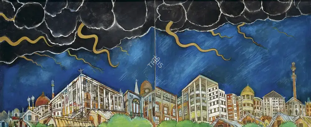 Sen, Paritosh (Artist). Black Clouds Over A City, 2001 | Painting, AG.Onl/21.11.21, 2021 · Asta Guru