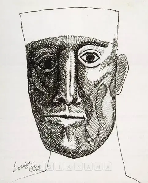 F.N. Souza (Artist), An Indian Gentleman, 1952, Drawing