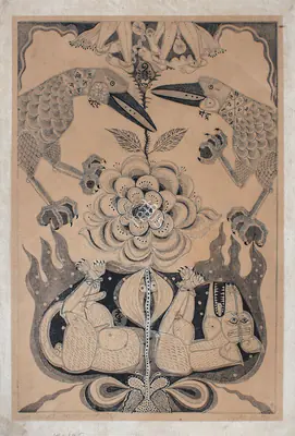 Jyoti Bhatt (Artist), Self Portrait, 1970, Graphic Art
