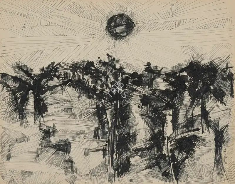 Bhupen Khakhar (Artist), Untitled (Landscape), 1962, Drawing