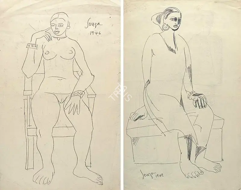 F.N. Souza (Artist), Woman, 1946, Drawing
