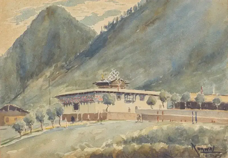 Kanwal Krishna (Artist), Haa Dzong, Bhutan, 1939, Painting