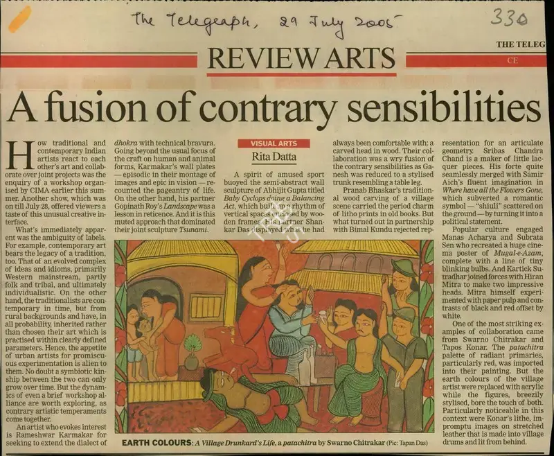 Rita Datta (Reporter), A Fusion of Contrary Sensibilities, 2005, Newspaper Clipping