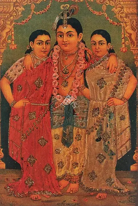 Radha Rukmini & Krishna, Lithograph