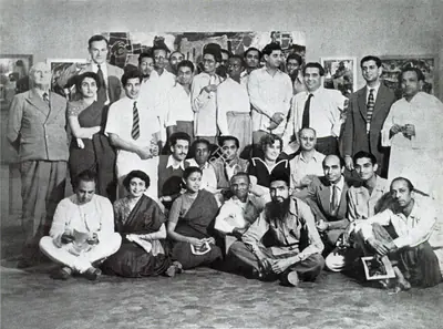 (Photographer). Husain with K. H. Ara, Dr. Mulk Raj Anand and other supporters of PAG at Bombay Art Society Salon. Photographic Still, 1947 | Contemporary Photograph, Barefoot Across the Nation, 2011 | Photography | 00501648
