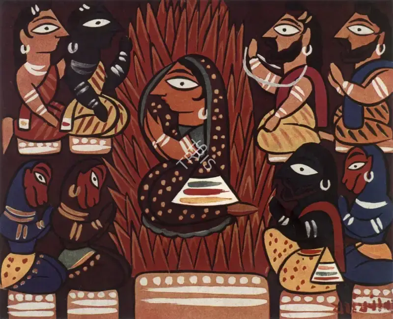 Jamini Roy (Artist), Sita's Trial by Fire, 1945, Painting