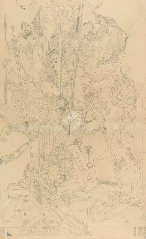 Nandalal Bose (Artist), Untitled (Prepatory Drawing for Mahishasura Mardini), 1944, Drawing