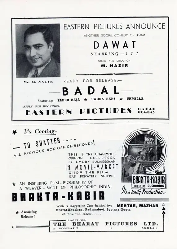 M. Nazir (Director), Dawat, 1943, Advertisement